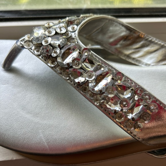 Mila Paoli Silver Stiletto Sandals with Crystal Embellishments - Picture 4 of 7